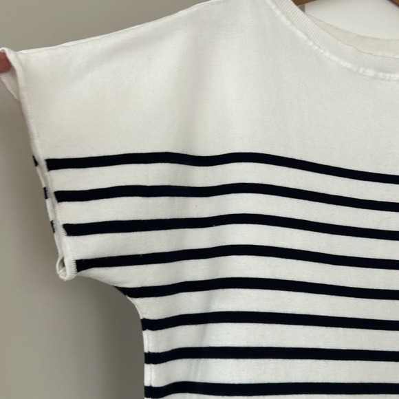Marled Reunited Cap-Sleeve Knit Top/Sweater White w Black Stripes Rayon Nylon - Picture 4 of 10